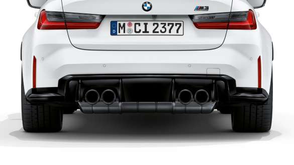 Système d'échappement M sport de la BMW M3 Competition Berline G80 2020 Système d'échappement M sport de la BMW M3 Competition Berline G80 2020, vue arrière