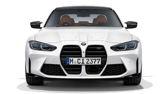 Design avant de la BMW M3 Competition Berline Frozen Brilliant White metallic G80 2020 BMW M3 Competition Berline G80 2020 Frozen Brilliant White metallic, design avant, vue avant