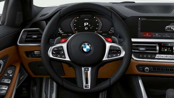 Volant M sport de la BMW M3 Competition Berline G80 2020 Volant M en cuir dans l'habitacle de la BMW M3 Competition Berline G80 2020, intérieur