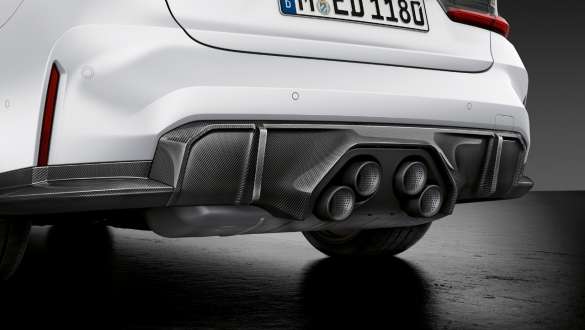 Diffuseur arrière M Performance en carbone de la BMW M3 Berline G80 2020 Vue en gros plan de la BMW M3 Berline G80 2020, Diffuseur arrière M Performance en carbone