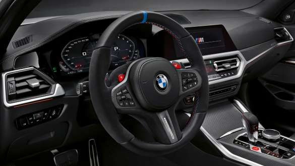 Volant Pro M Performance en carbone de la BMW M3 Berline G80 2020 Vue en gros plan de la BMW M3 Berline G80 2020, volant Pro M Performance en carbone