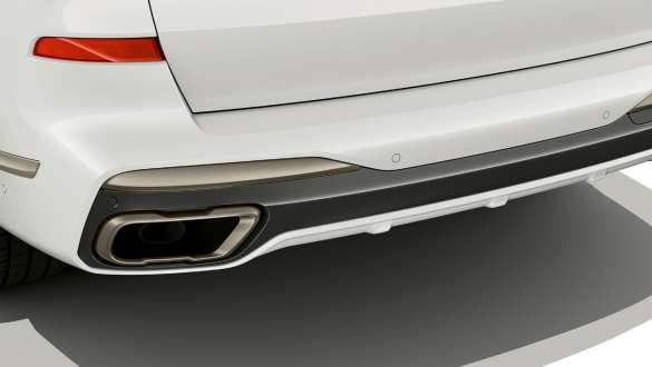 BMW X7 M avec embouts d’échappement M spécifiques BMW X7 M avec embouts d’échappement M spécifiques, G07, vue en gros plan de l’embout d’échappement