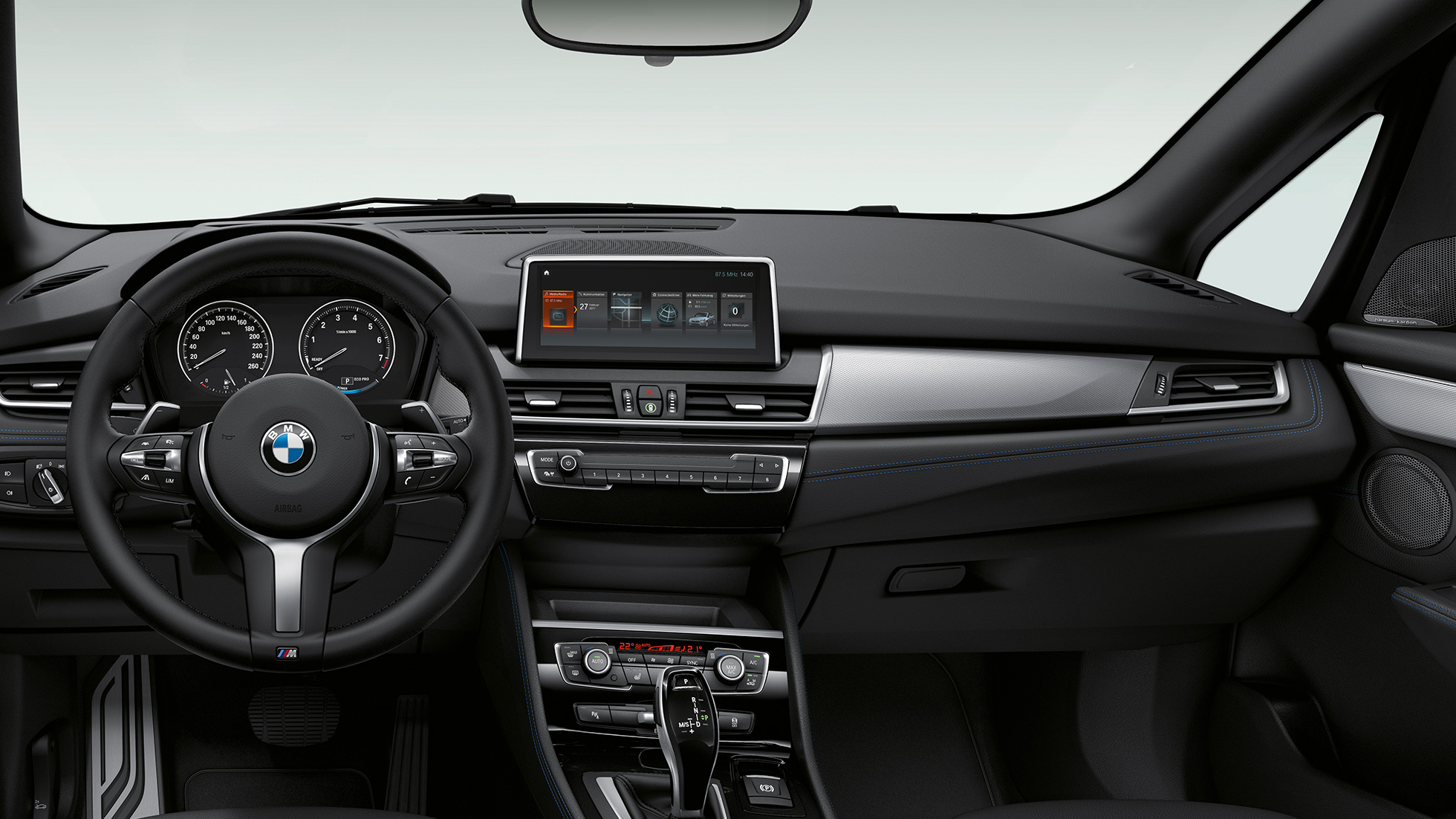 Poste de conduite de la BMW Série 2 Active Tourer, Modèle M Sport Poste de conduite de la BMW Série 2 Active Tourer 220d xDrive, Modèle M Sport F45 2018 habitacle