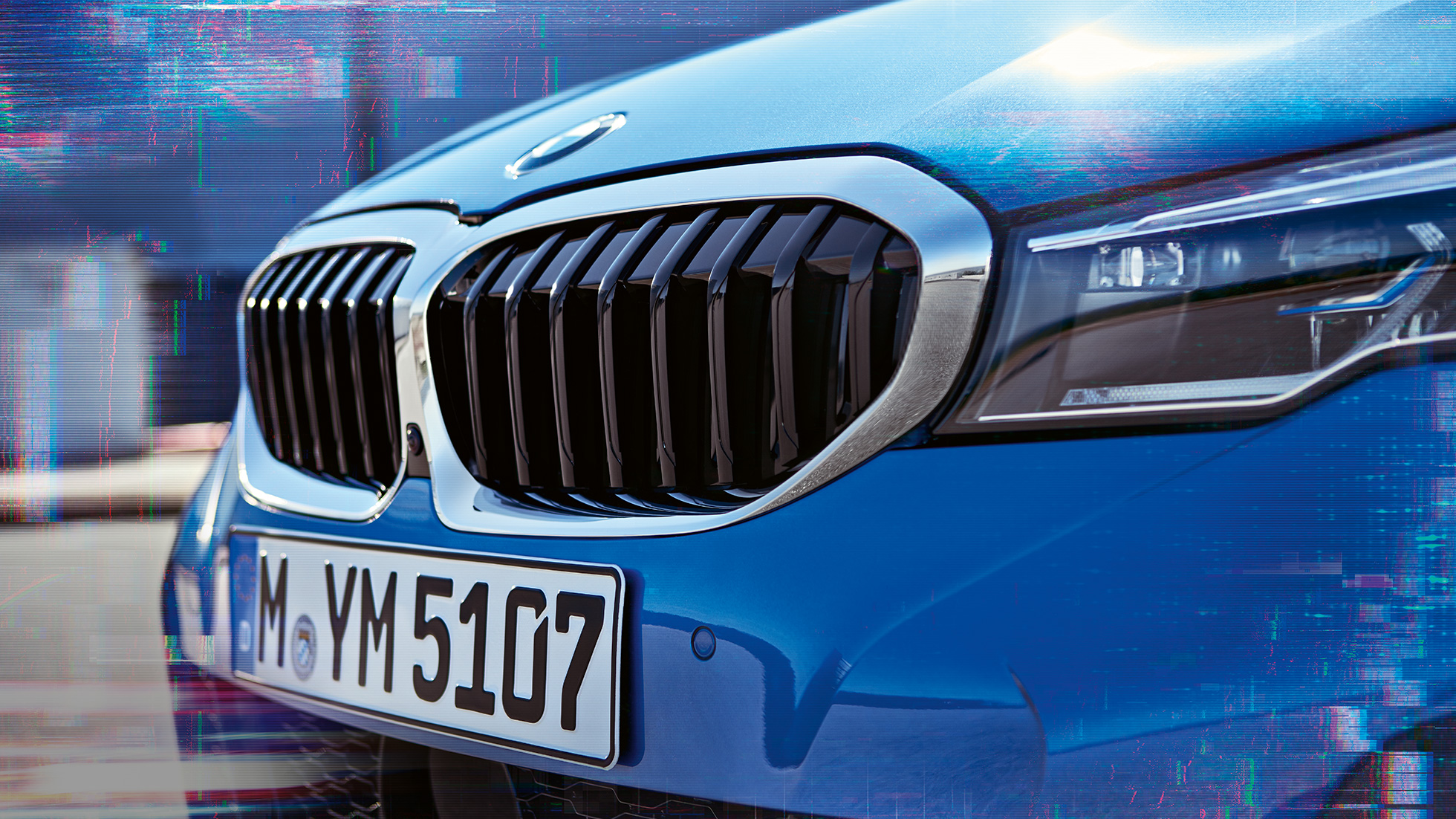 BMW Série 3 Berline, doubles naseaux. Gros plan de profil des doubles naseaux de la BMW Série 3 Berline.