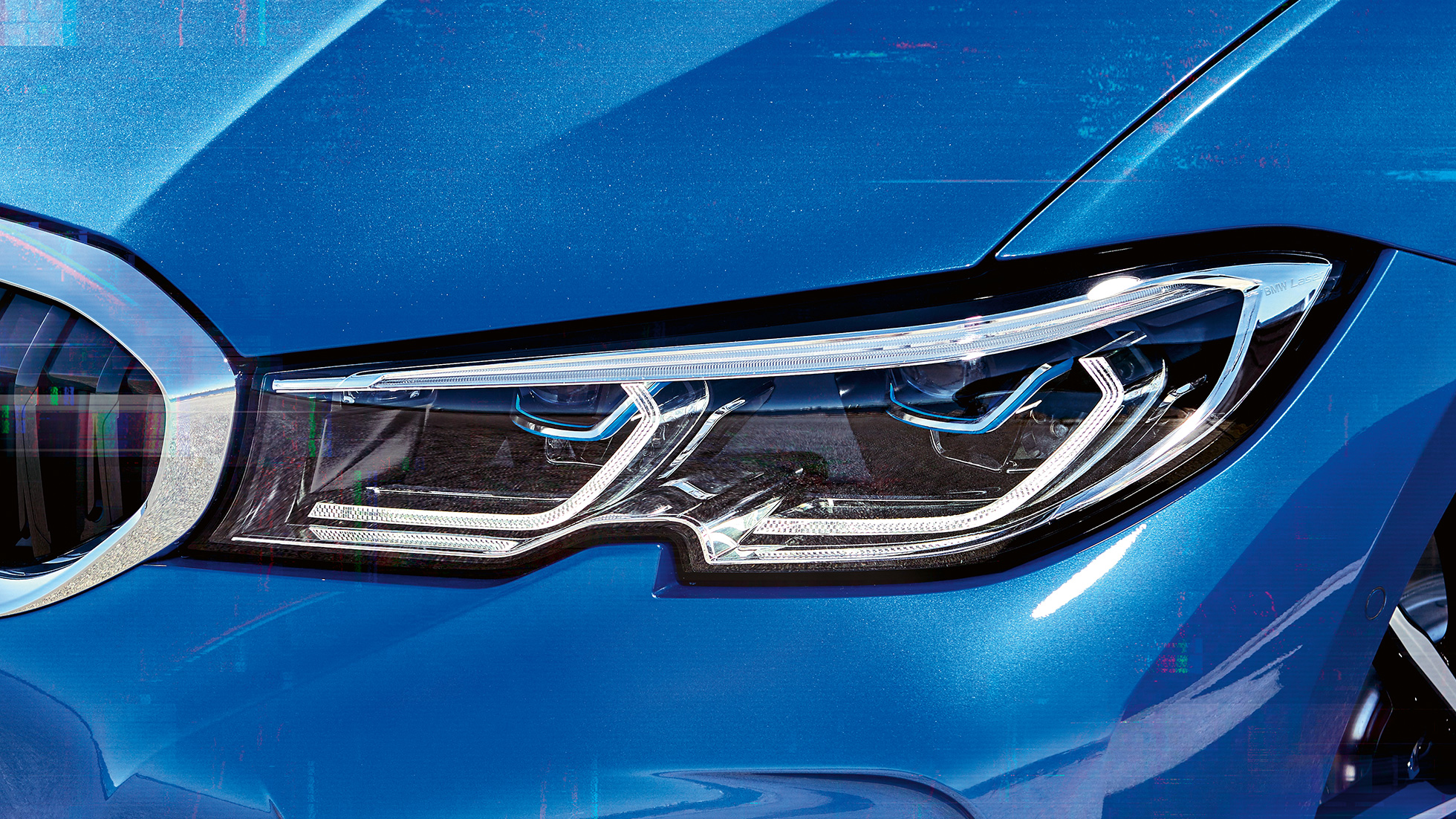 BMW Série 3 Berline, BMW Laserlight. Gros plan latéral du phare avant droit avec BMW Laserlight.