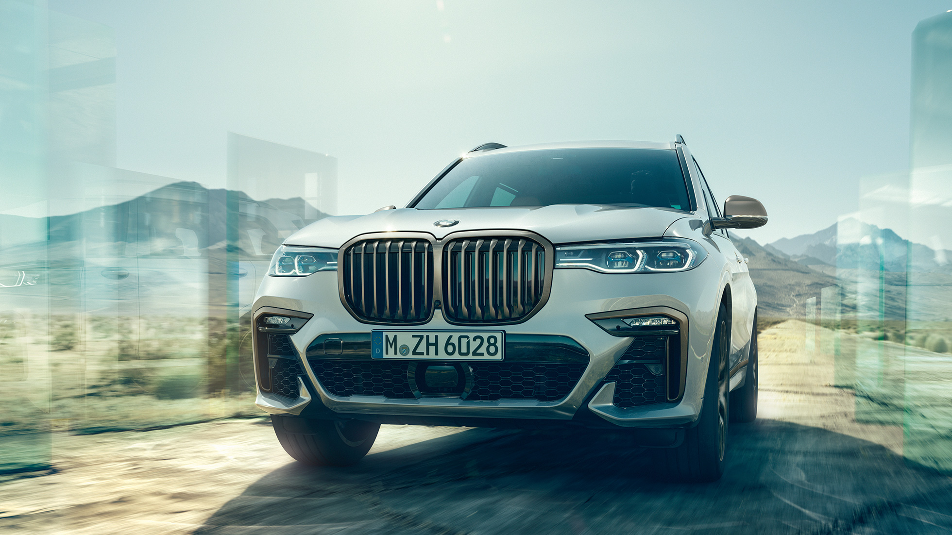 BMW X7 M50d, vue avant. BMW X7 M50d en Mineralweiß, vue avant, G07, 2019