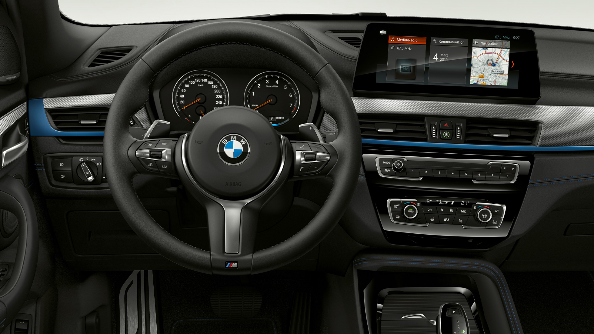 BMW X1, Modèle M Sport, intérieur BMW X1, Modèle M Sport, intérieur avec vue sur le poste de conduite
