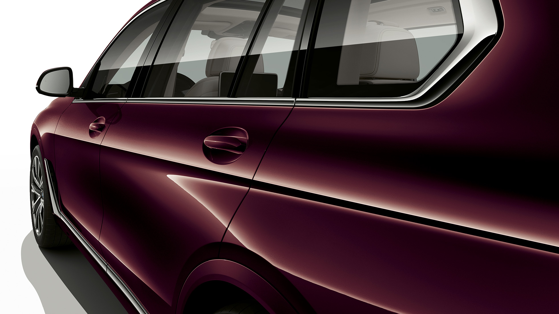 BMW X7, poste de conduite du Kit M Sport Gros plan de face du poste de conduite côté conducteur de la BMW X7, dotée de l’équipement du Kit M Sport
